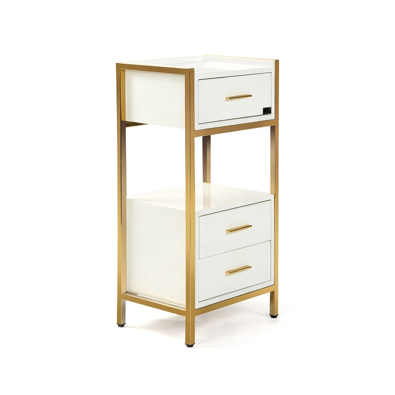 Salon Trolley 3 Drawer White, Golden Frame - MH-K001